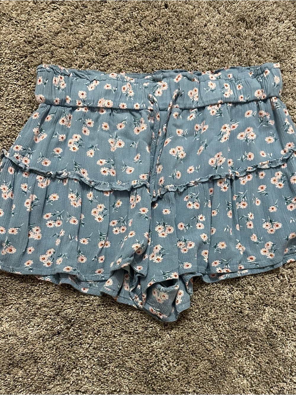 Altar'd State Blue Floral Ruffle Shorts